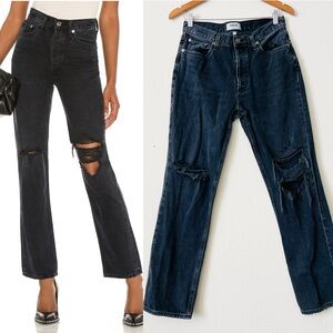 AGOLDE size 28 Lana Midrise Straight Jeans in Black Disorder Distressed